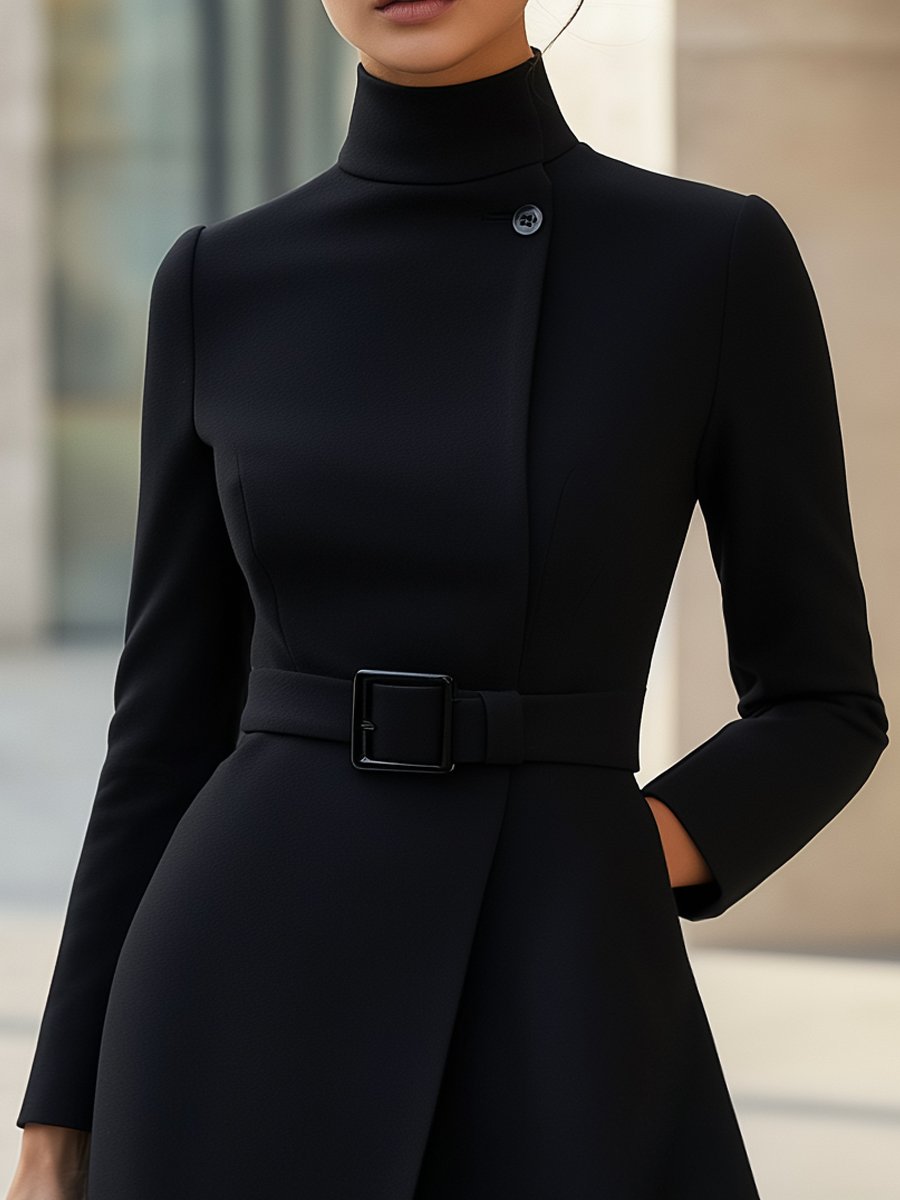 Robe élégante à col montant et ceinture