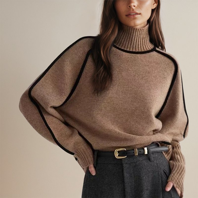 Élise – Pull col roulé élégant à détails contrastés