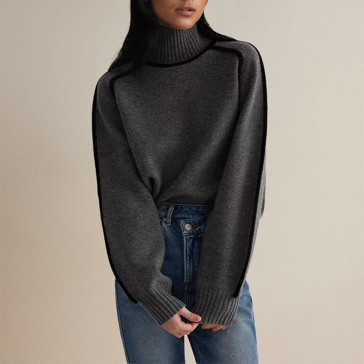 Élise – Pull col roulé élégant à détails contrastés