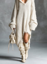 Margot robe pull à capuche blanc crème – vue de face