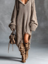 Margot robe pull à capuche marron – vue de face