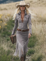 Robe Longue Effet Daim Luxe – Ceinture Incluse