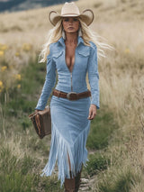 Robe Longue Effet Daim Luxe – Ceinture Incluse
