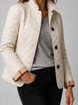 Veste matelassée Odette beige à manchettes à carreaux