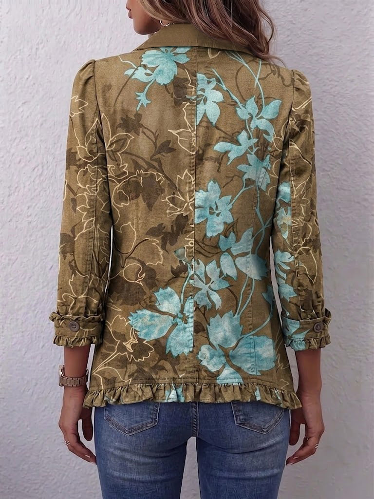 Solène™ | Veste bohème imprimée fleurs vintage dégradée et volants