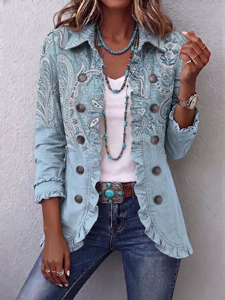 Marie ™ | Veste imprimée cachemire vintage et volants