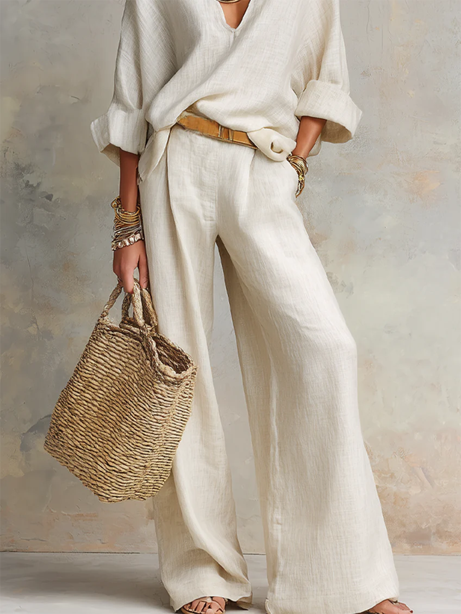 Léa | Ensemble coton-lin avec pantalon large