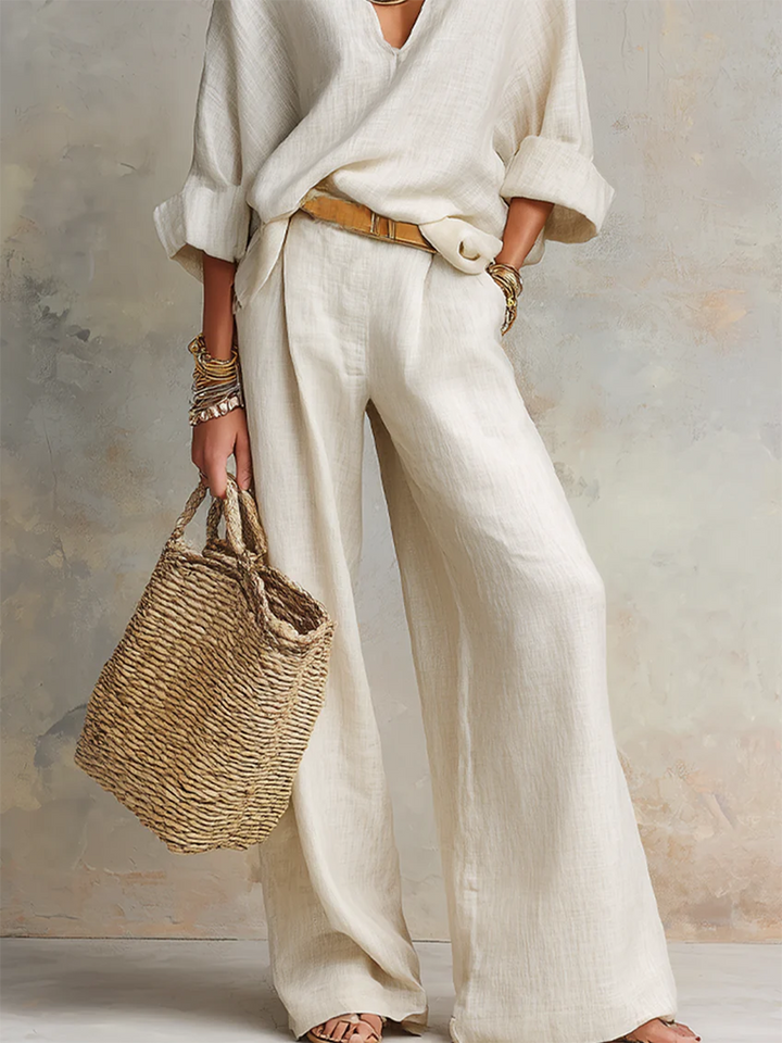 Léa | Ensemble coton-lin avec pantalon large