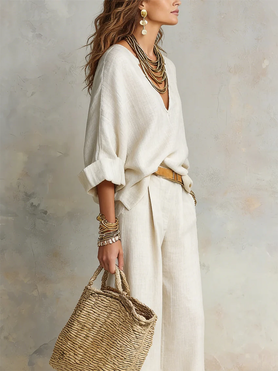 Léa | Ensemble coton-lin avec pantalon large