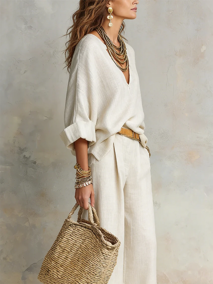 Léa | Ensemble coton-lin avec pantalon large