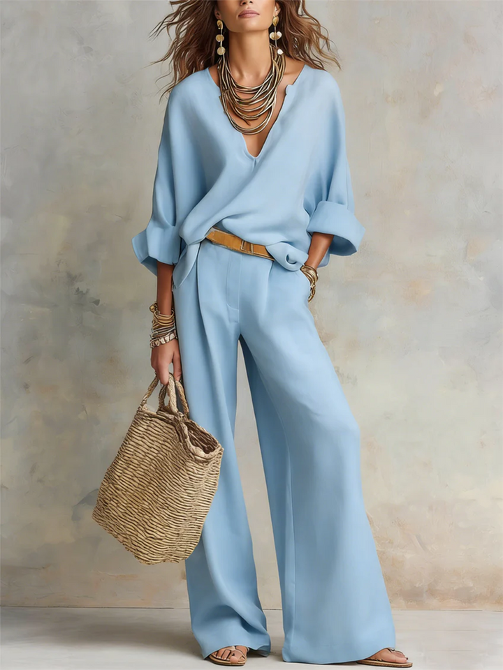 Léa | Ensemble coton-lin avec pantalon large