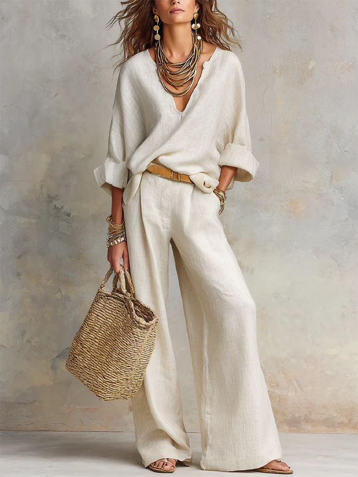 Léa | Ensemble coton-lin avec pantalon large