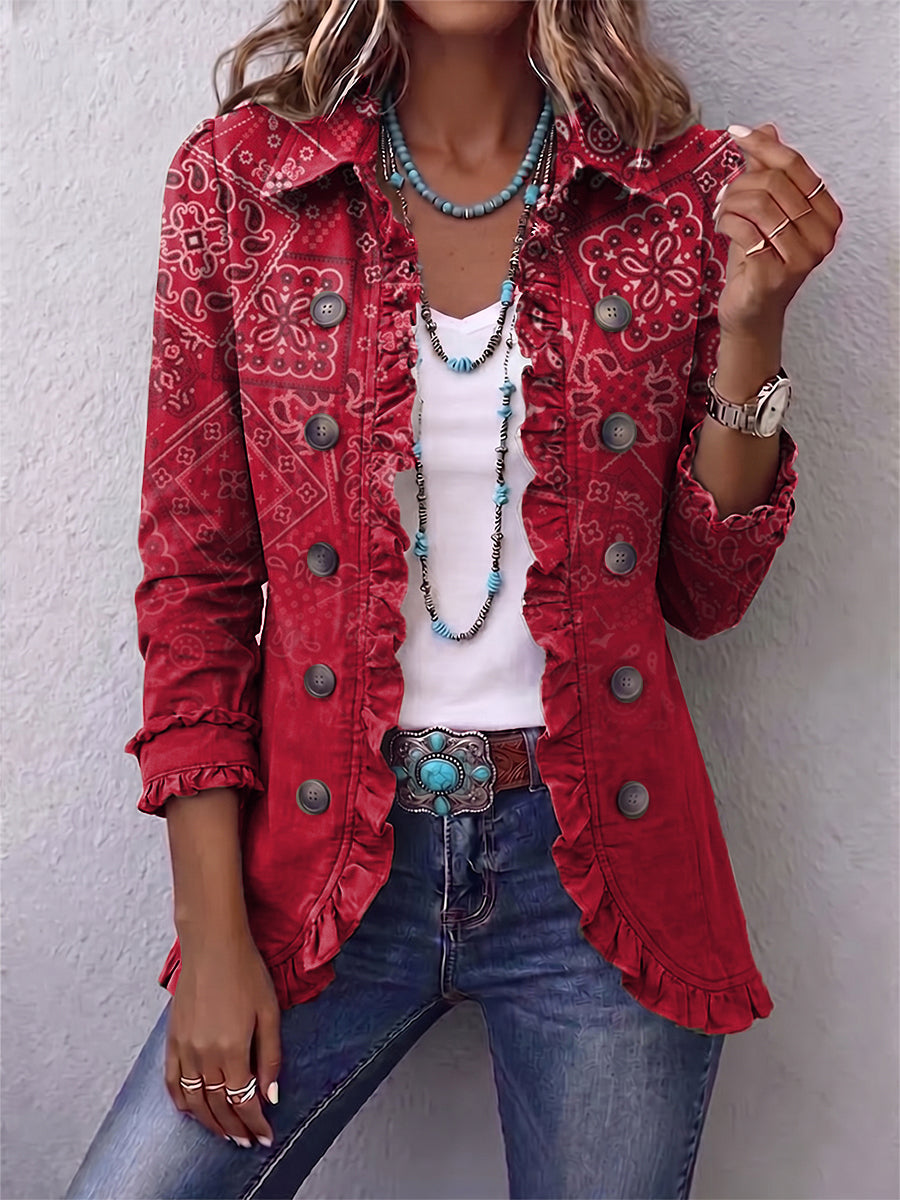 Elena™ | Veste bohème motif cachemire dégradé et volants