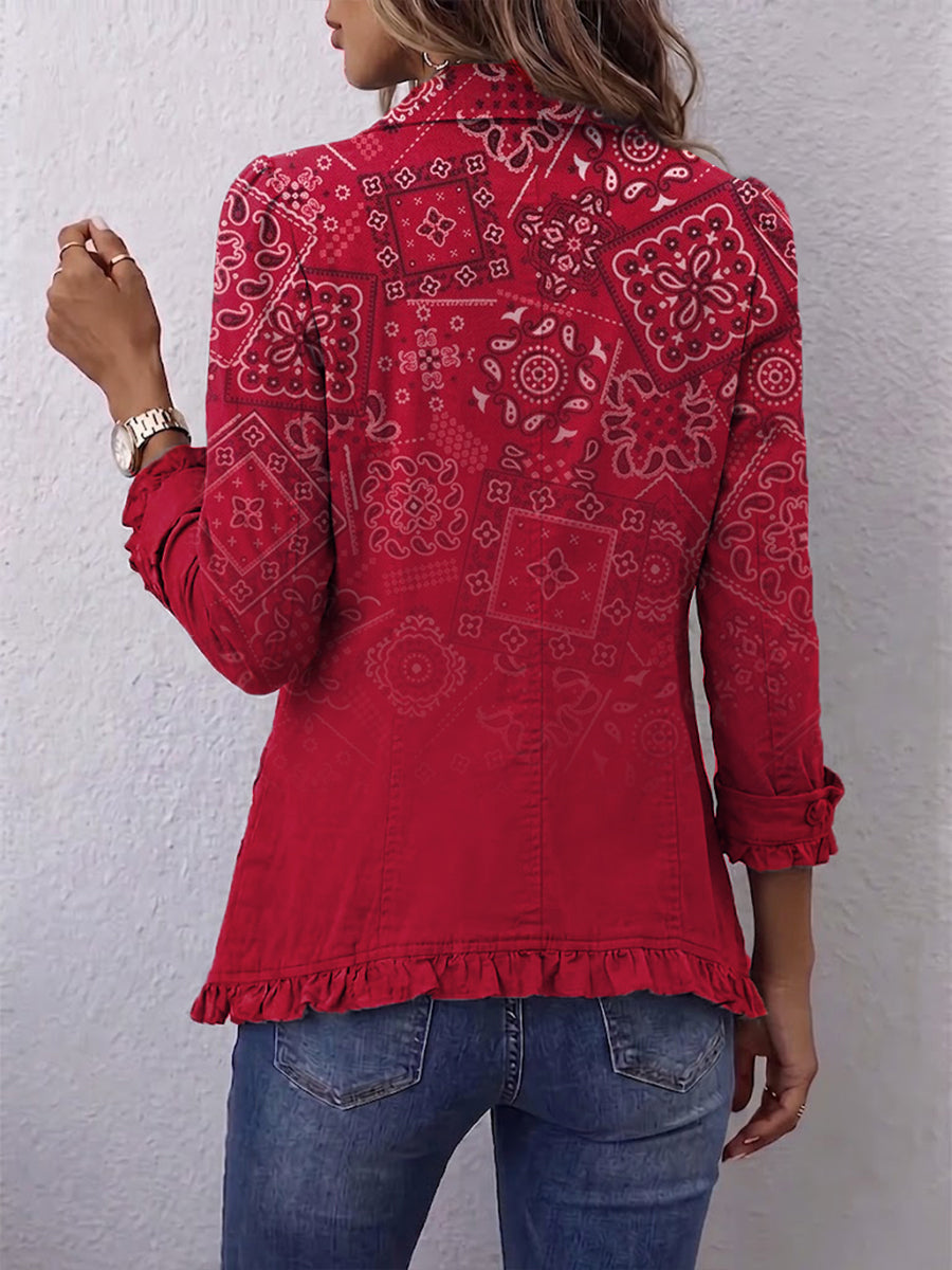 Elena™ | Veste bohème motif cachemire dégradé et volants