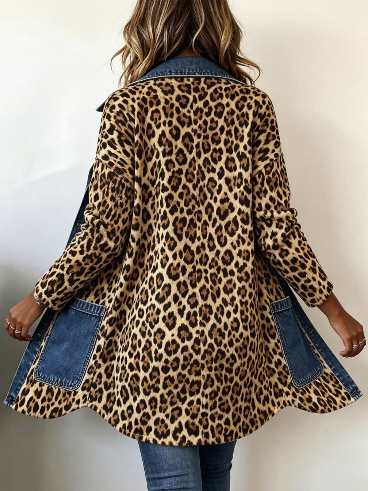 Fablenne™ | Veste longue bimatière imprimé léopard et jean
