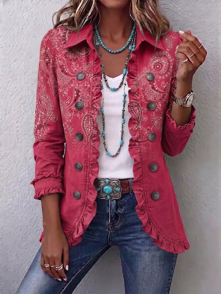Clémence™ | Veste imprimée cachemire vintage et volants