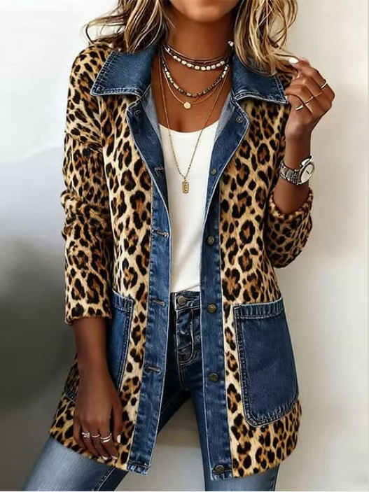 Fablenne™ | Veste longue bimatière imprimé léopard et jean