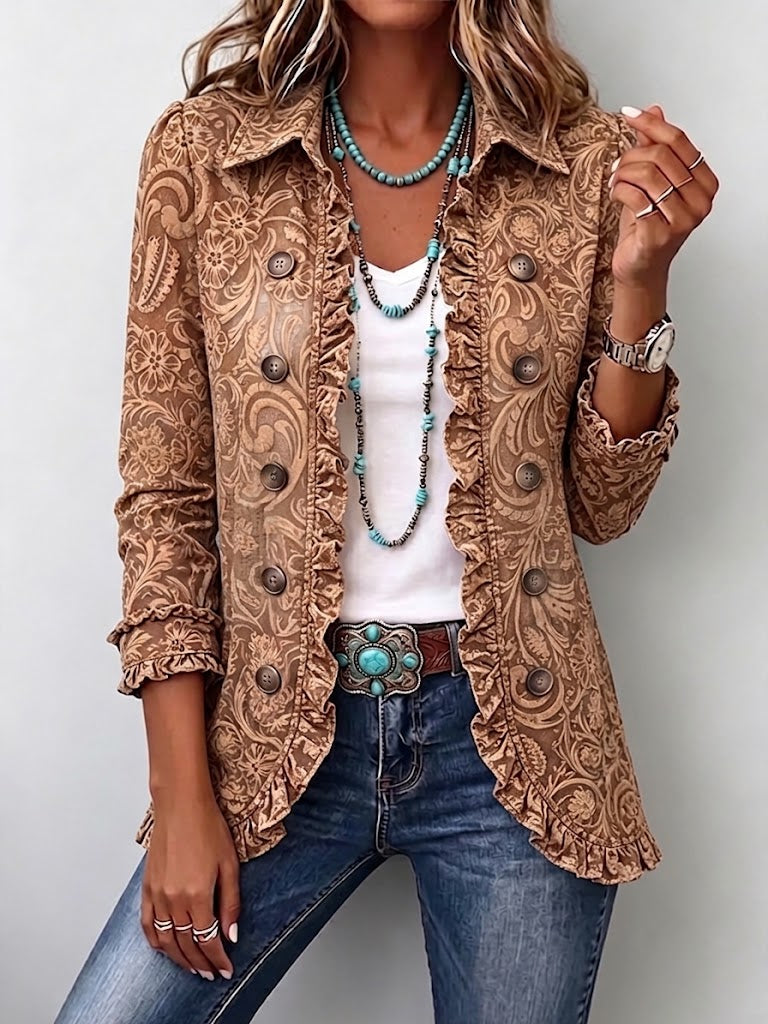 Violette™ | Veste bohème vintage imprimée fleurs et volants