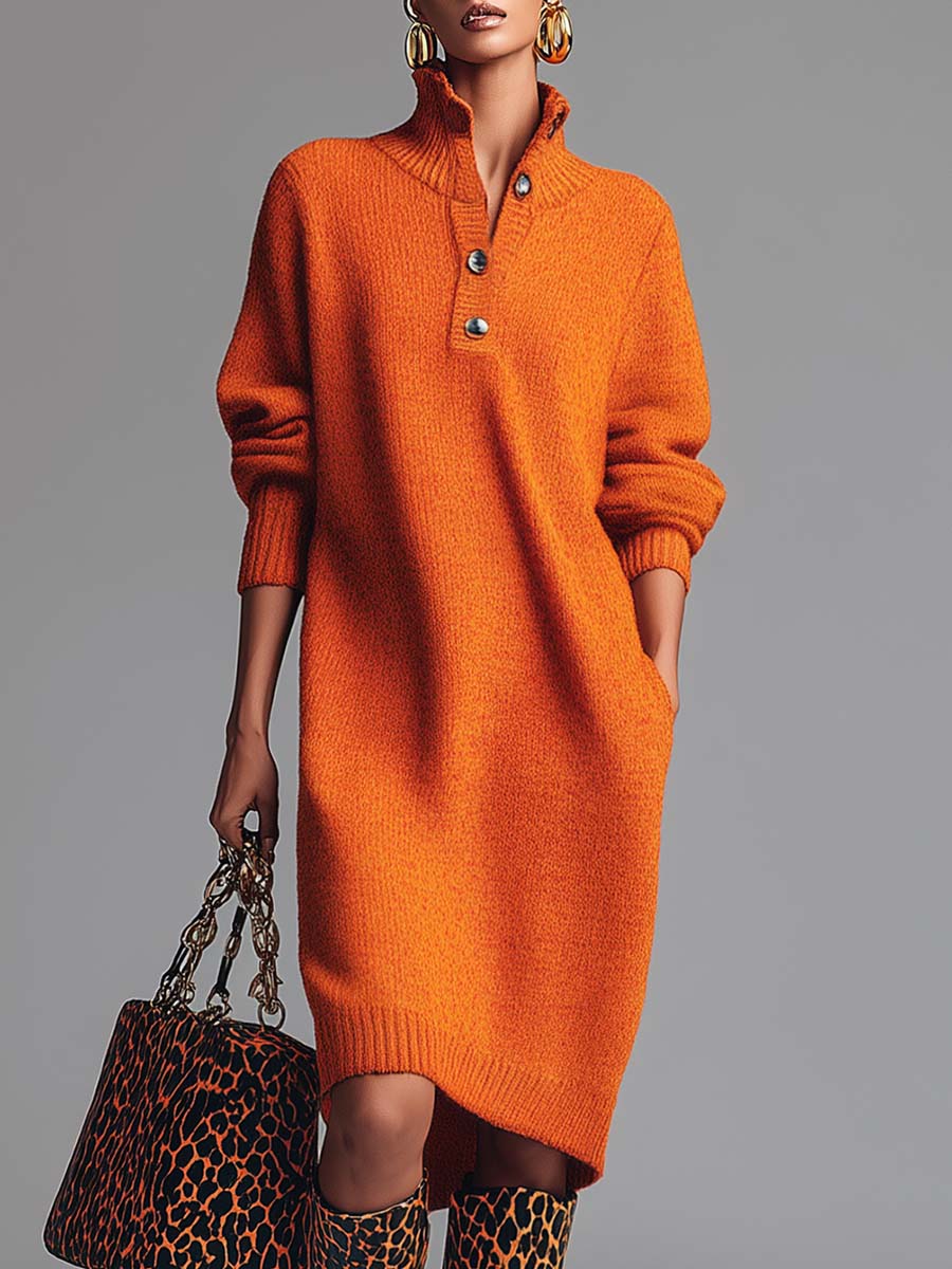 Lorène™ | Robe pull à col boutonné